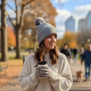 Stylish Gray Knit Beanie 2 And One Scarve